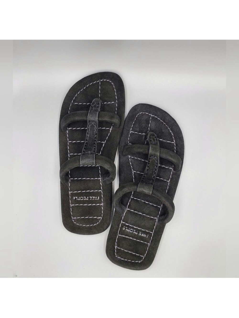Free People Black Hadden Double Ring Suede Slide Sandals
